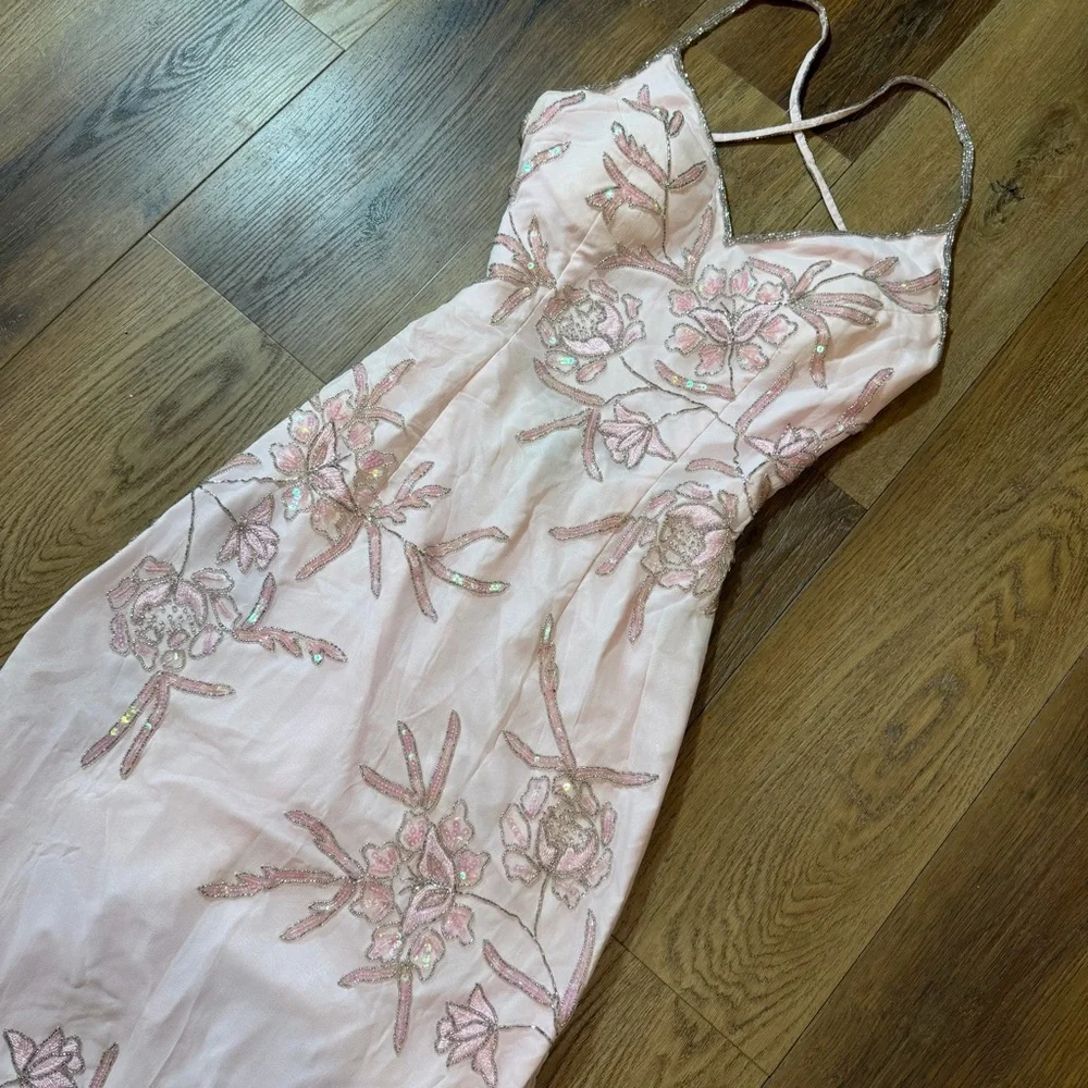 Vintage 100% Silk Beaded Dress Vintage Beaded Dress Floral Butterfly Prom